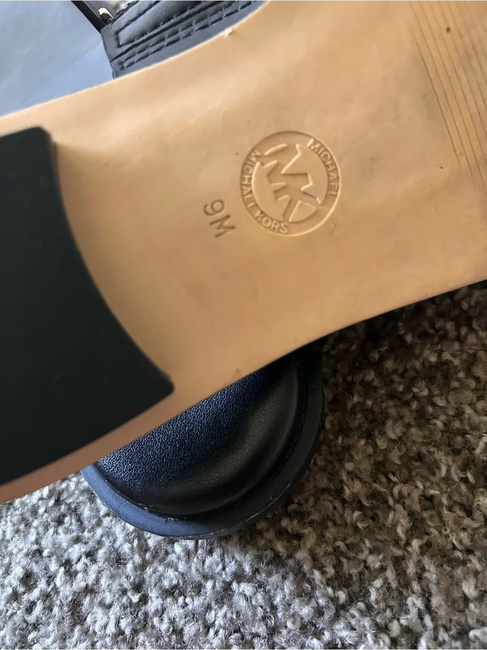 Michael Kors Black Leather Slide Sandals with Logo Sole - Picture 4 of 4
